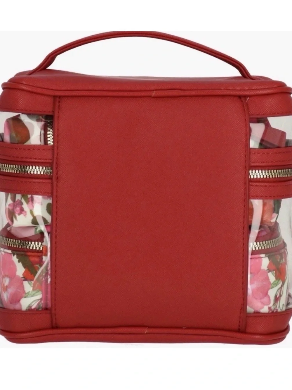 NWT Ted Baker London 4-Piece Cosmetic Train Case Bag Set Red Floral Travel